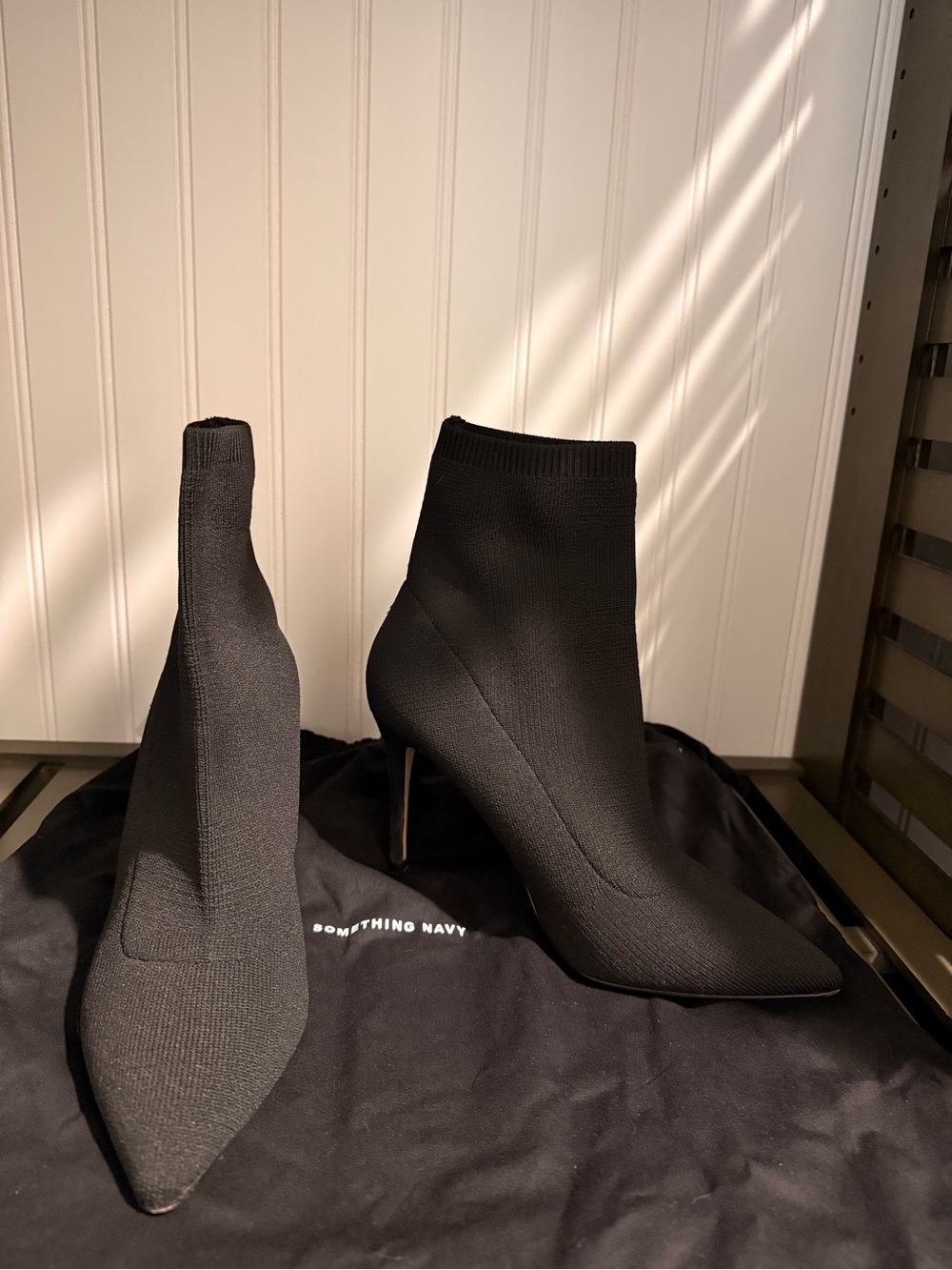 Something Navy Black Knit Pointed-Toe Stiletto Booties 8.5
